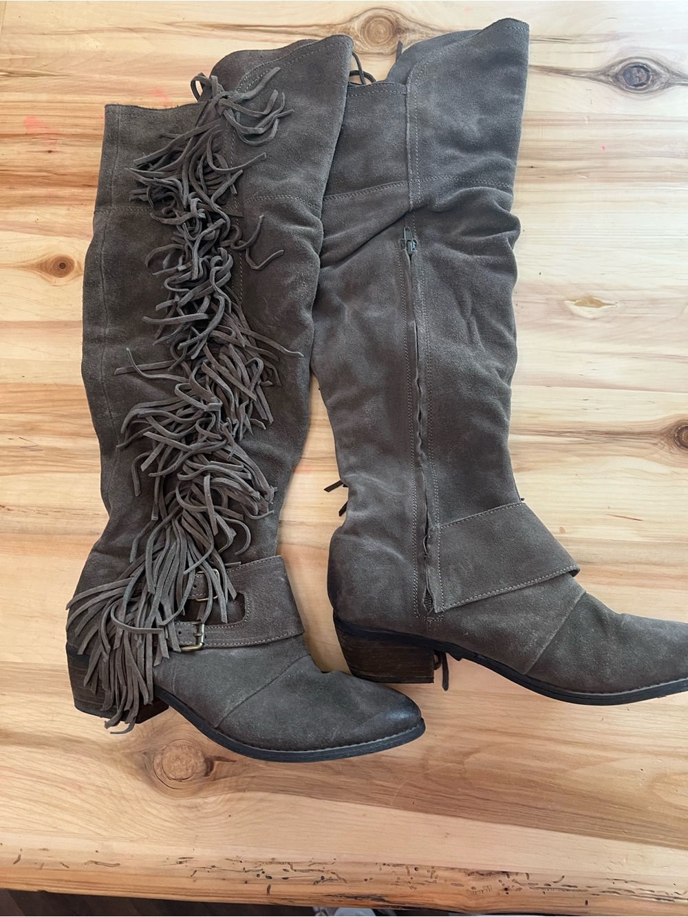 Naughty Monkey over-the-Knee Fringe Suede Boots - Taupe